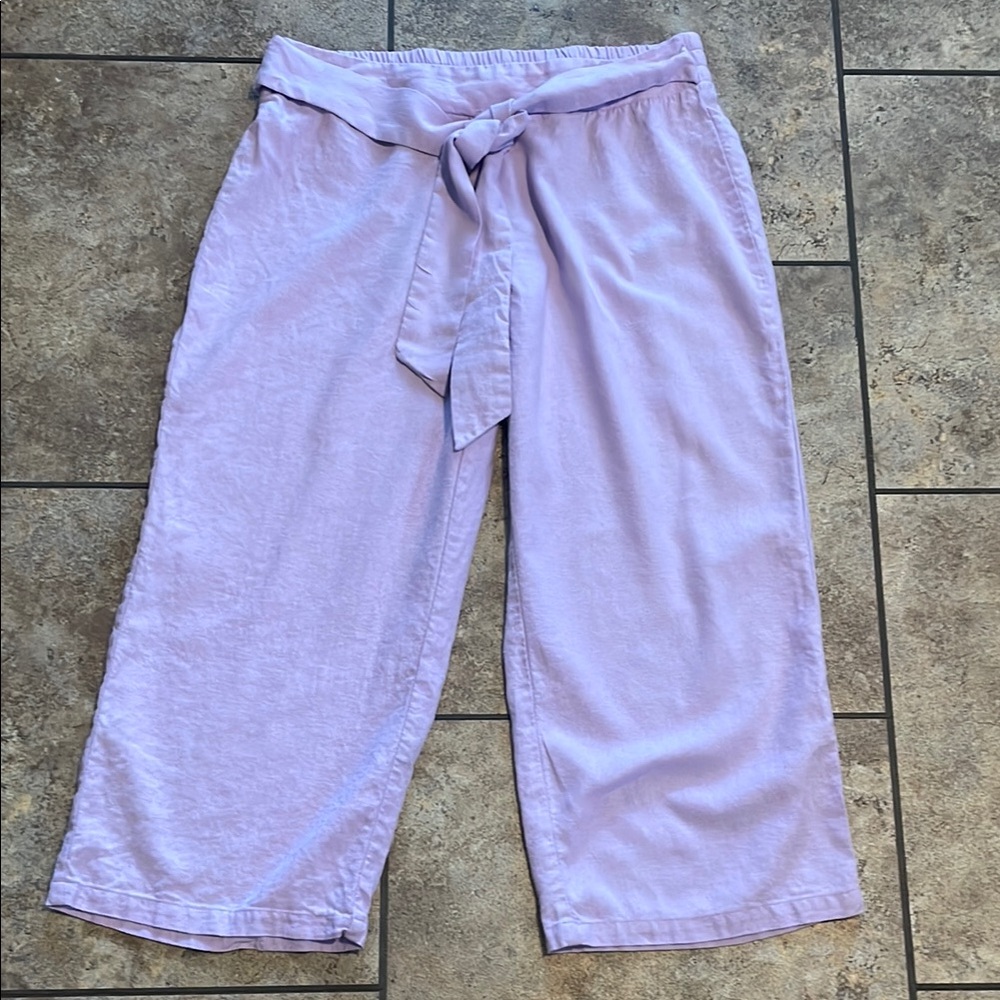 blue sol  Lavender Linen Wide-Leg Pants with Tie Waist